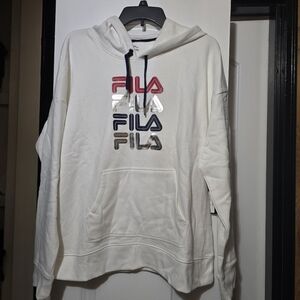 Fila Women's White Hoodie w Multicolor Logo On The Chest - Size XL